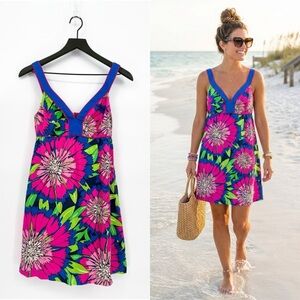 Lilly Pulitzer Floral 100% Silk Mini Dress Pink Blue | Size 2
